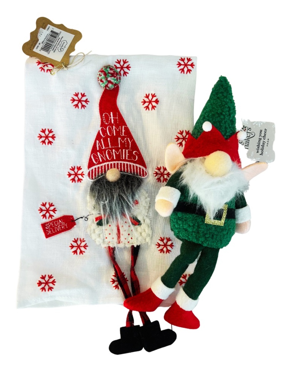 Oh Come All My Gnomies Tea Towel and Gnome NWT